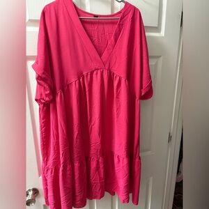 Vibrant Pink V-Neck Dress